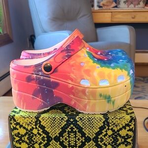Colorful Tie-Dye Platform Clogs